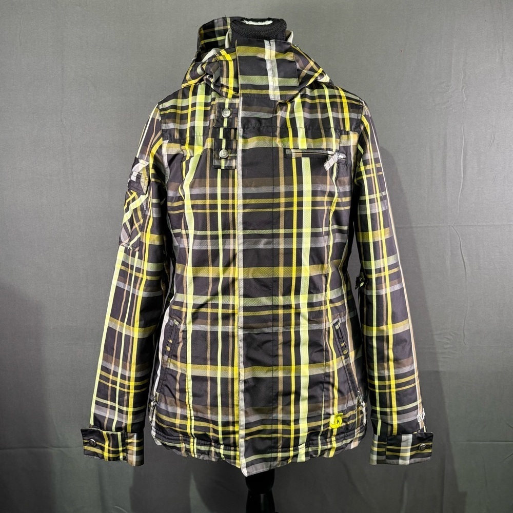 Burton Jacket Women’s S DryRide Plaid Coat Thermal Snowboard Cozy Brown Yellow